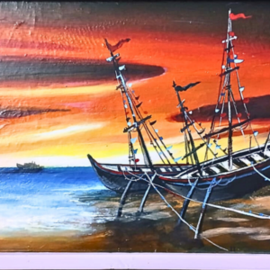 Acrylic Painting of Boat Docking.